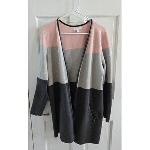 Womans Charter club color block opened sweater‎ cartridge zip pockets sz L